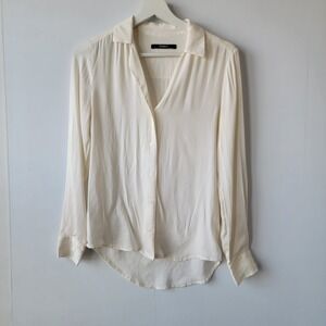 quince women's silk blend shirt size xs button up long sleeve ivory